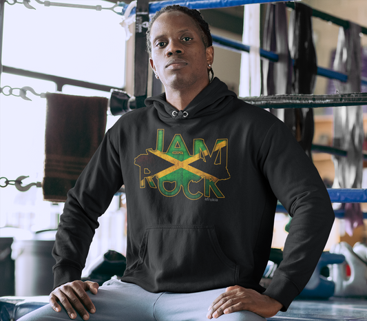 Person wearing a hoodie with 'JAM ROCK' text in a boxing ring setting